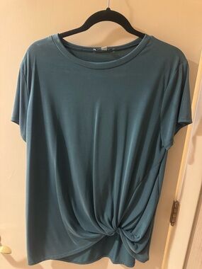Green Envelope Teal Twist-Knot Short Sleeve Top